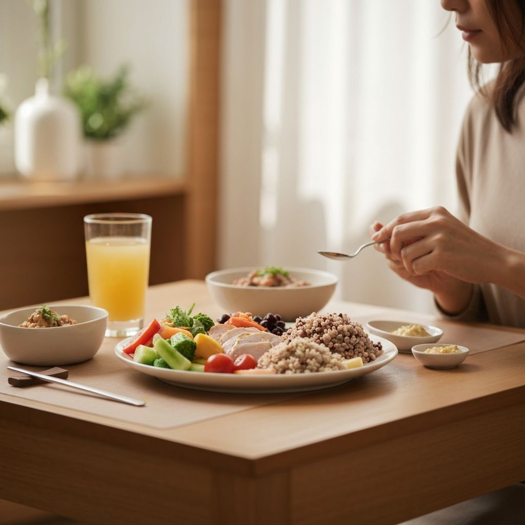 Mindful eating scene with organized meal